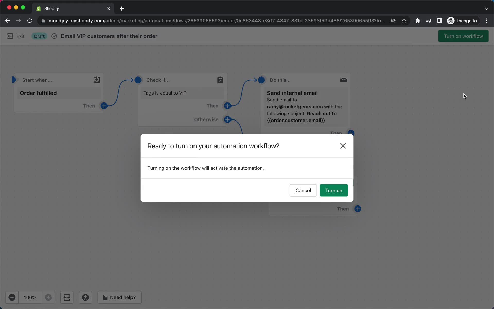 Creating an automation workflow screenshot