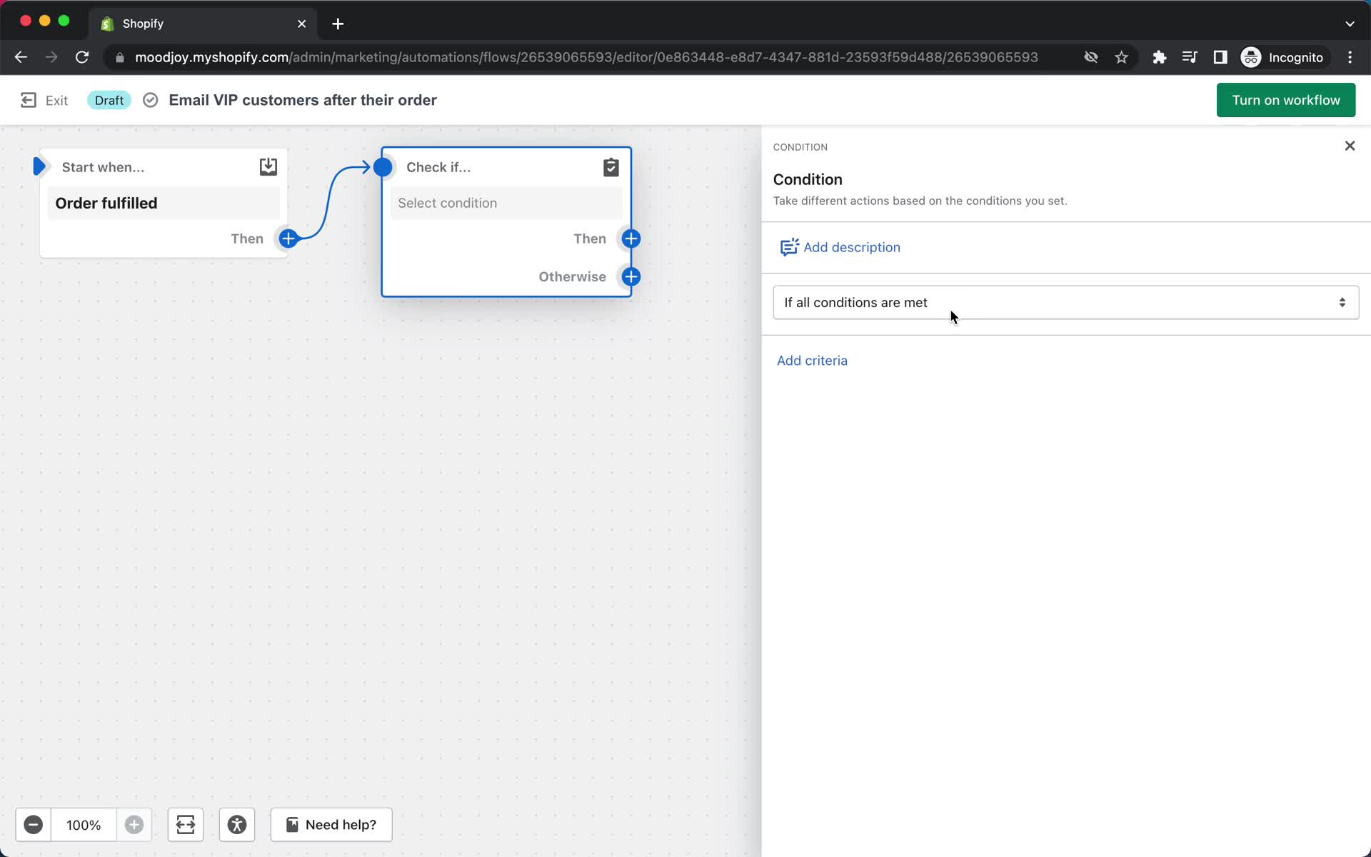 Creating an automation workflow screenshot