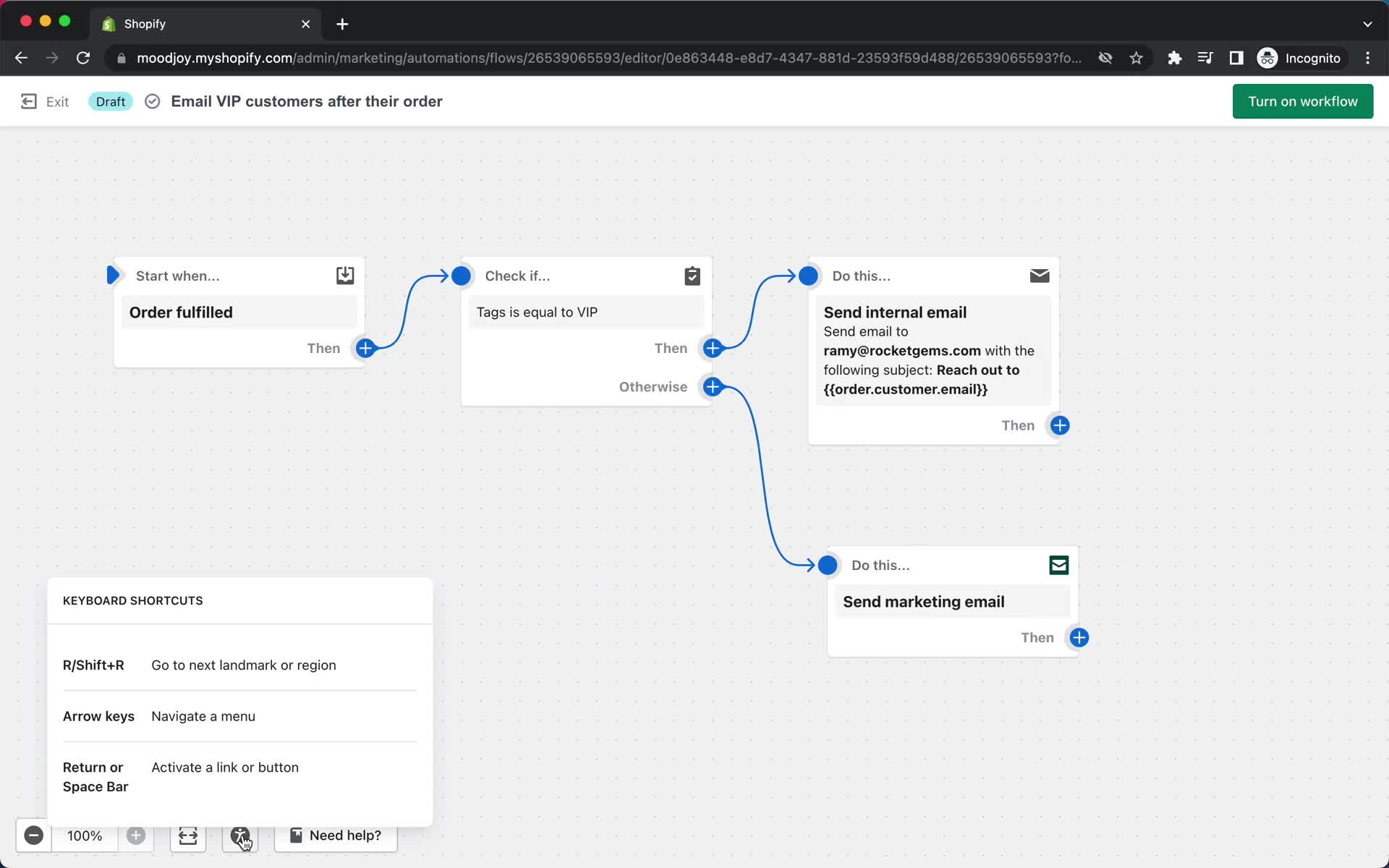 Creating an automation workflow screenshot