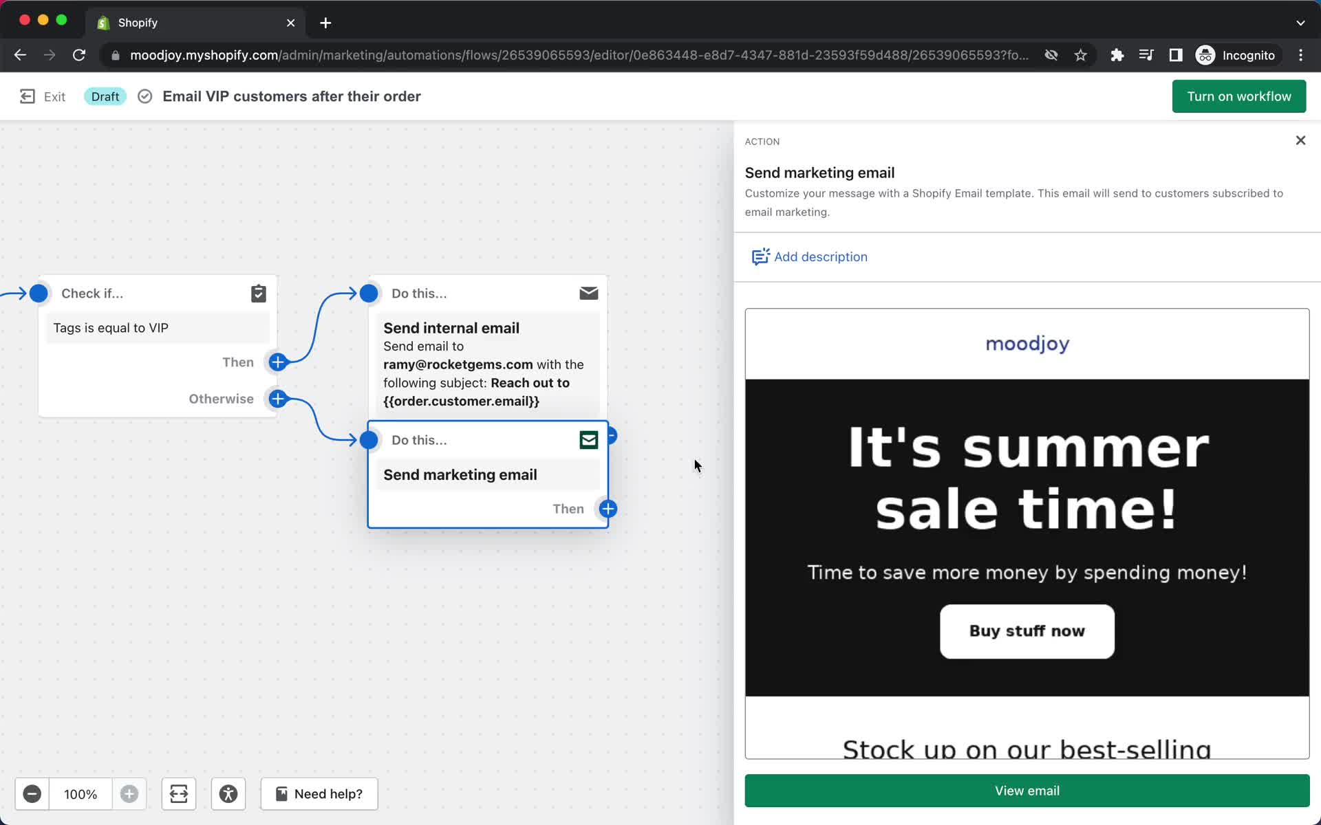 Creating an automation workflow screenshot