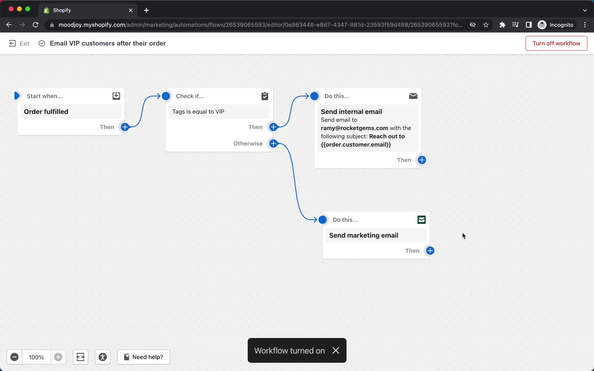 Creating an automation workflow screenshot