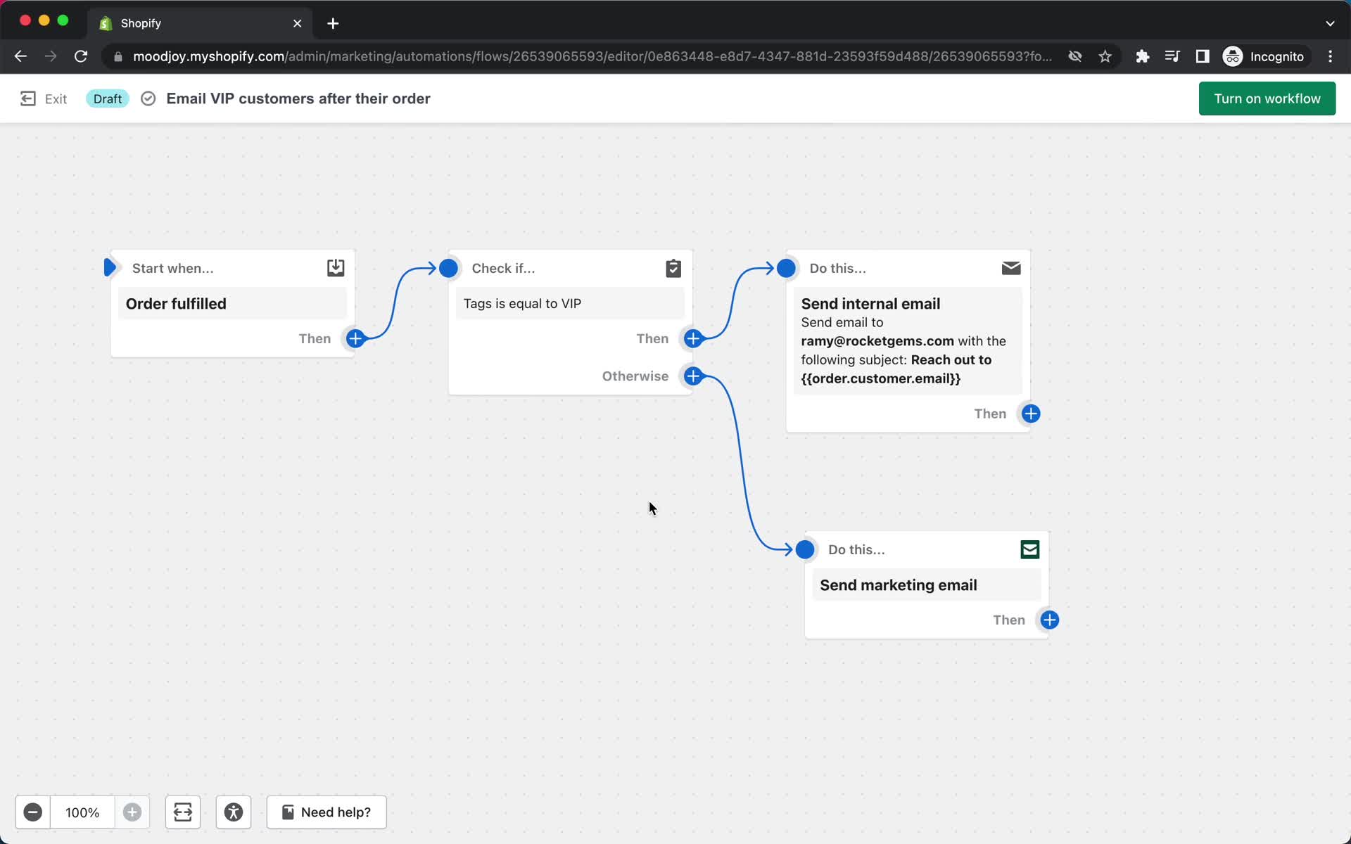 Creating an automation workflow screenshot