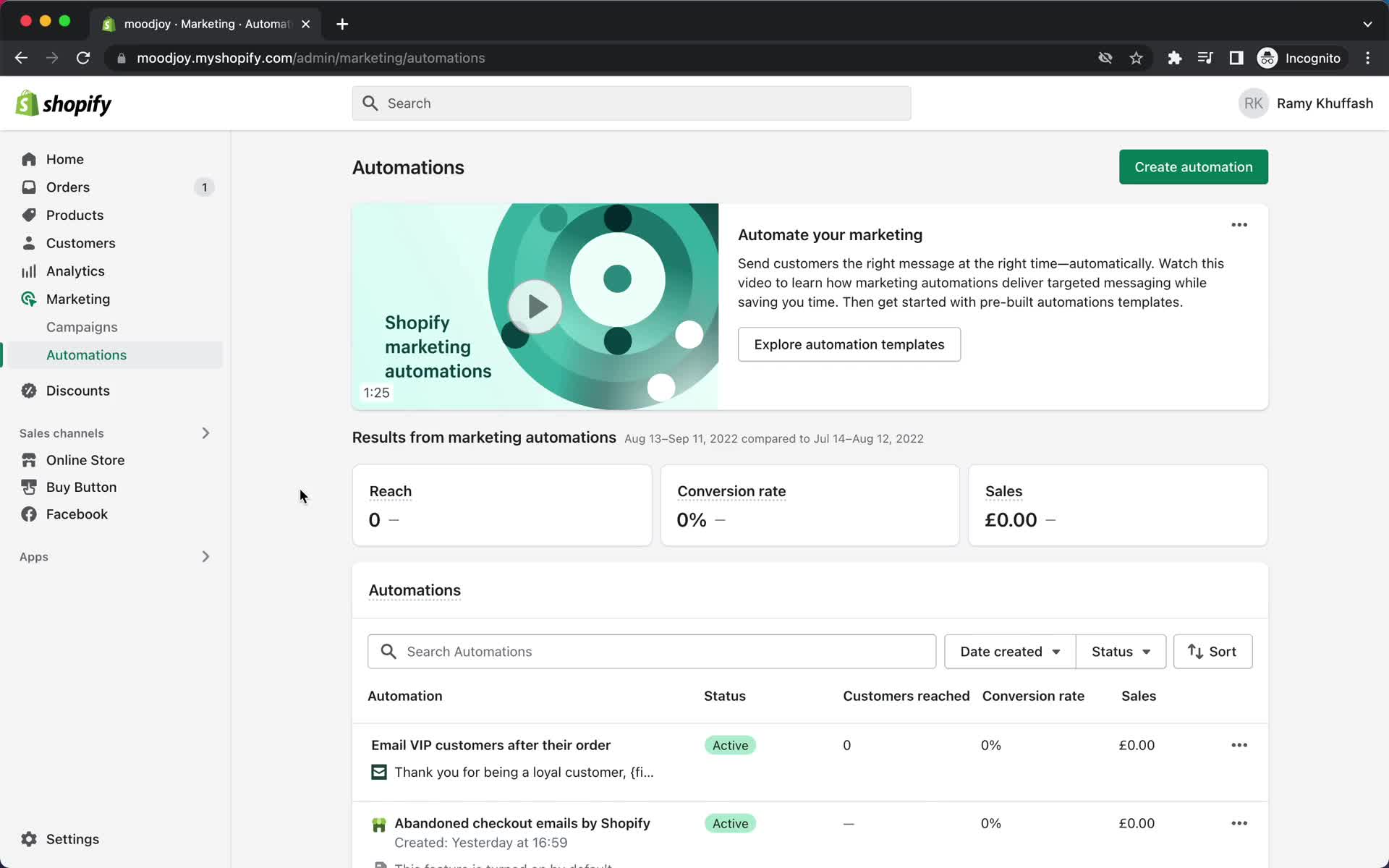 Creating an automation workflow screenshot