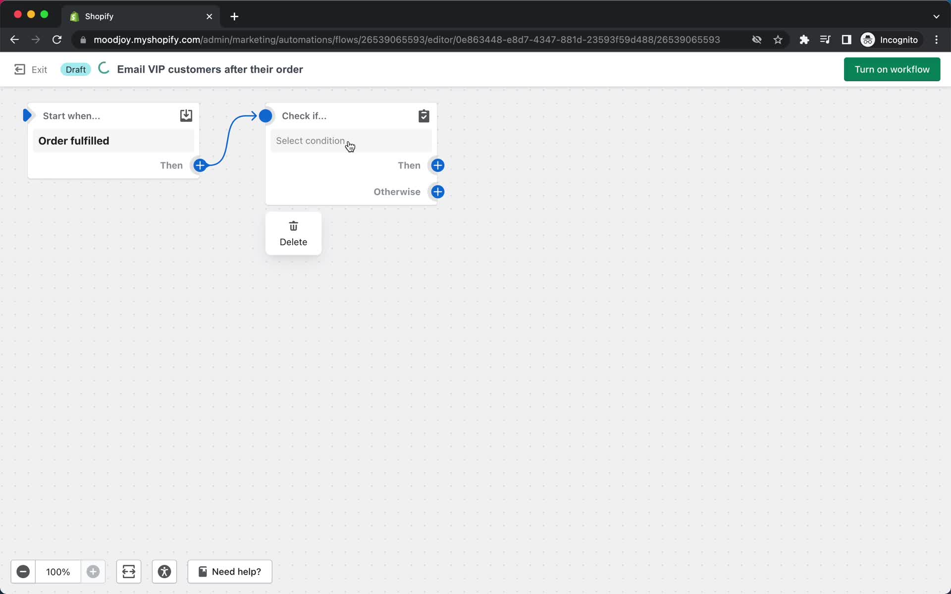 Creating an automation workflow screenshot