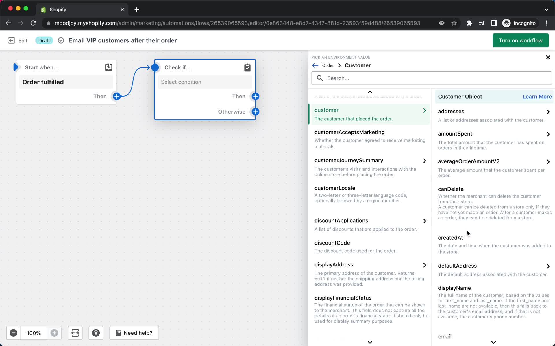 Creating an automation workflow screenshot