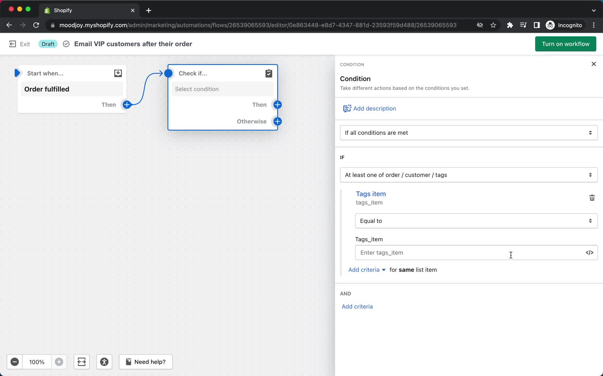 Creating an automation workflow screenshot