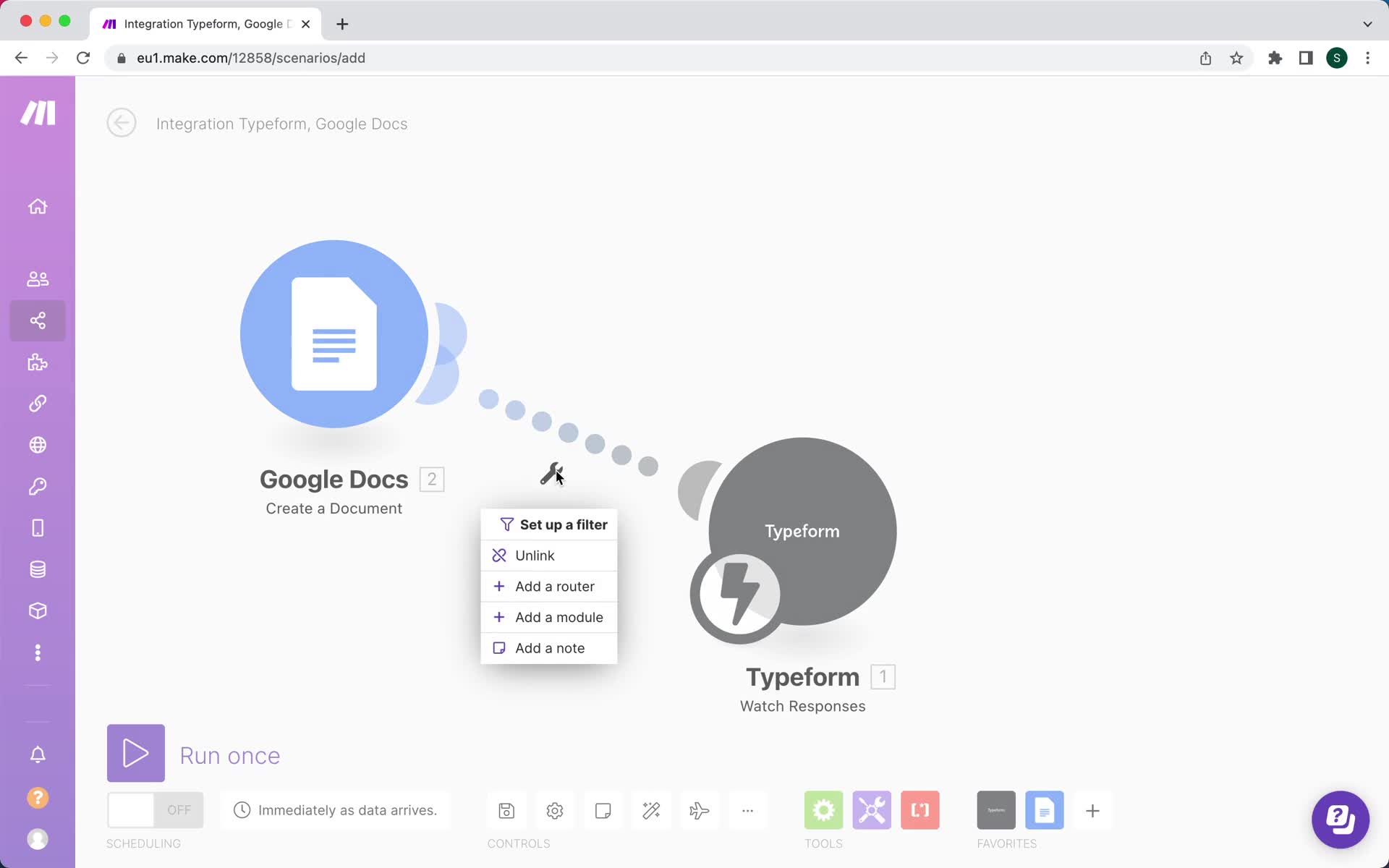 Creating an automation workflow screenshot