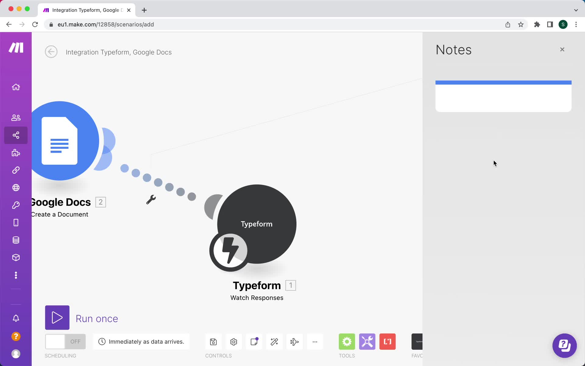 Creating an automation workflow screenshot