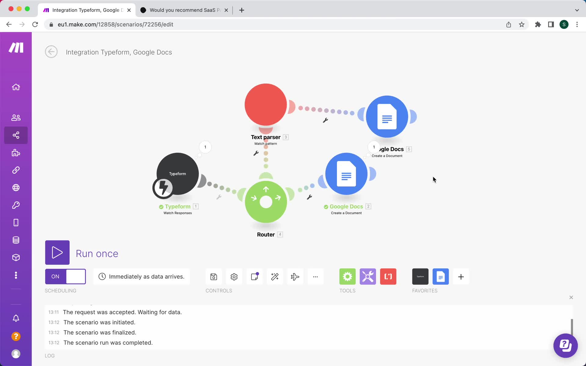 Creating an automation workflow screenshot