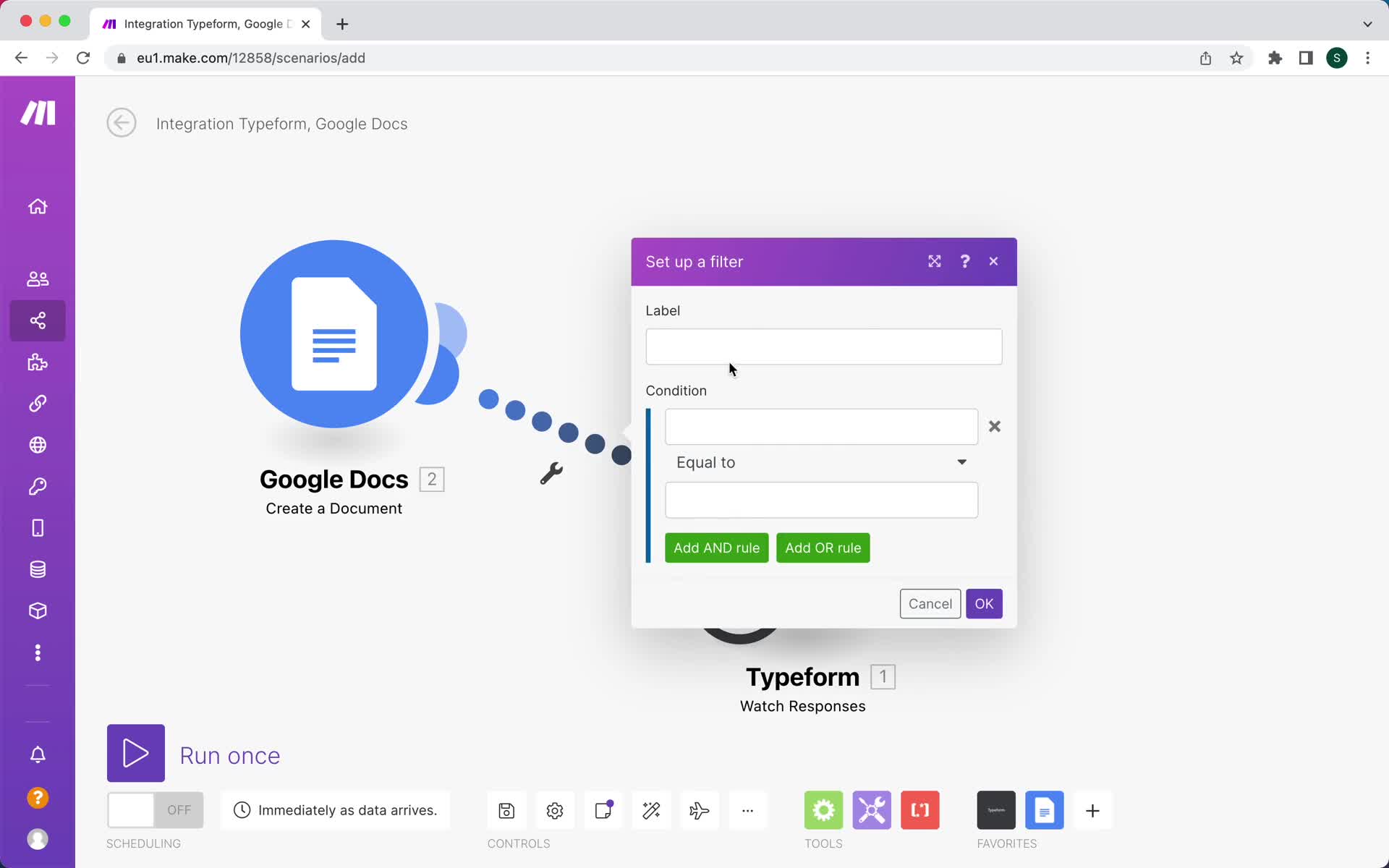 Creating an automation workflow screenshot