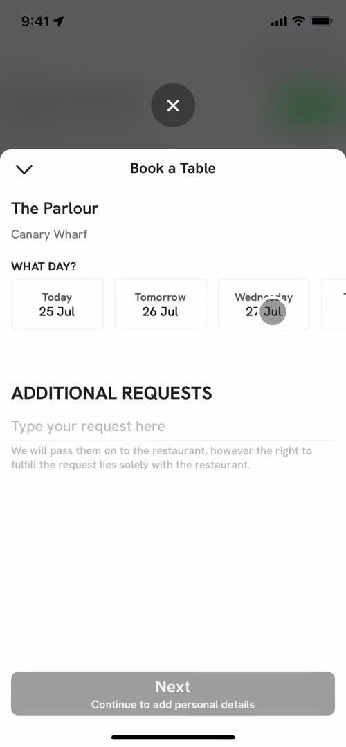 Booking a table screenshot