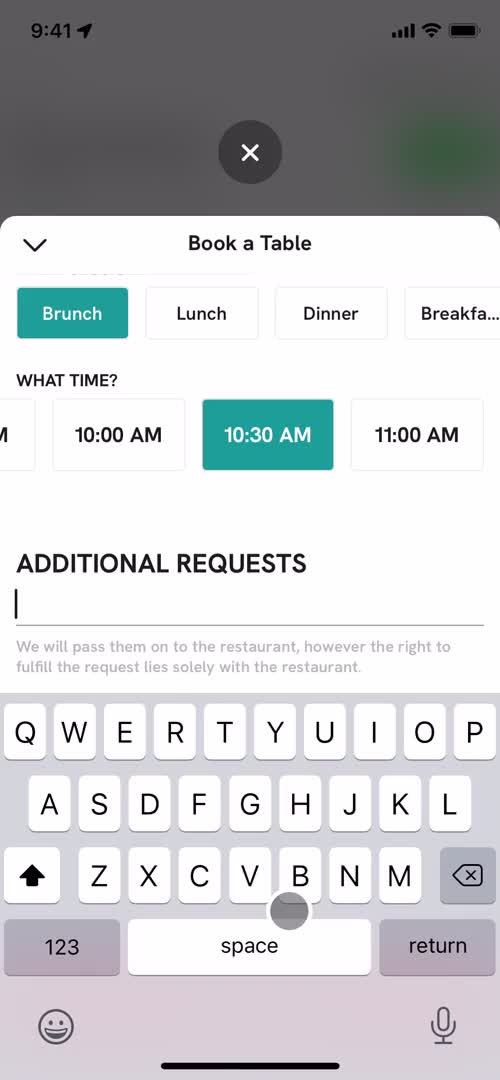 Booking a table screenshot