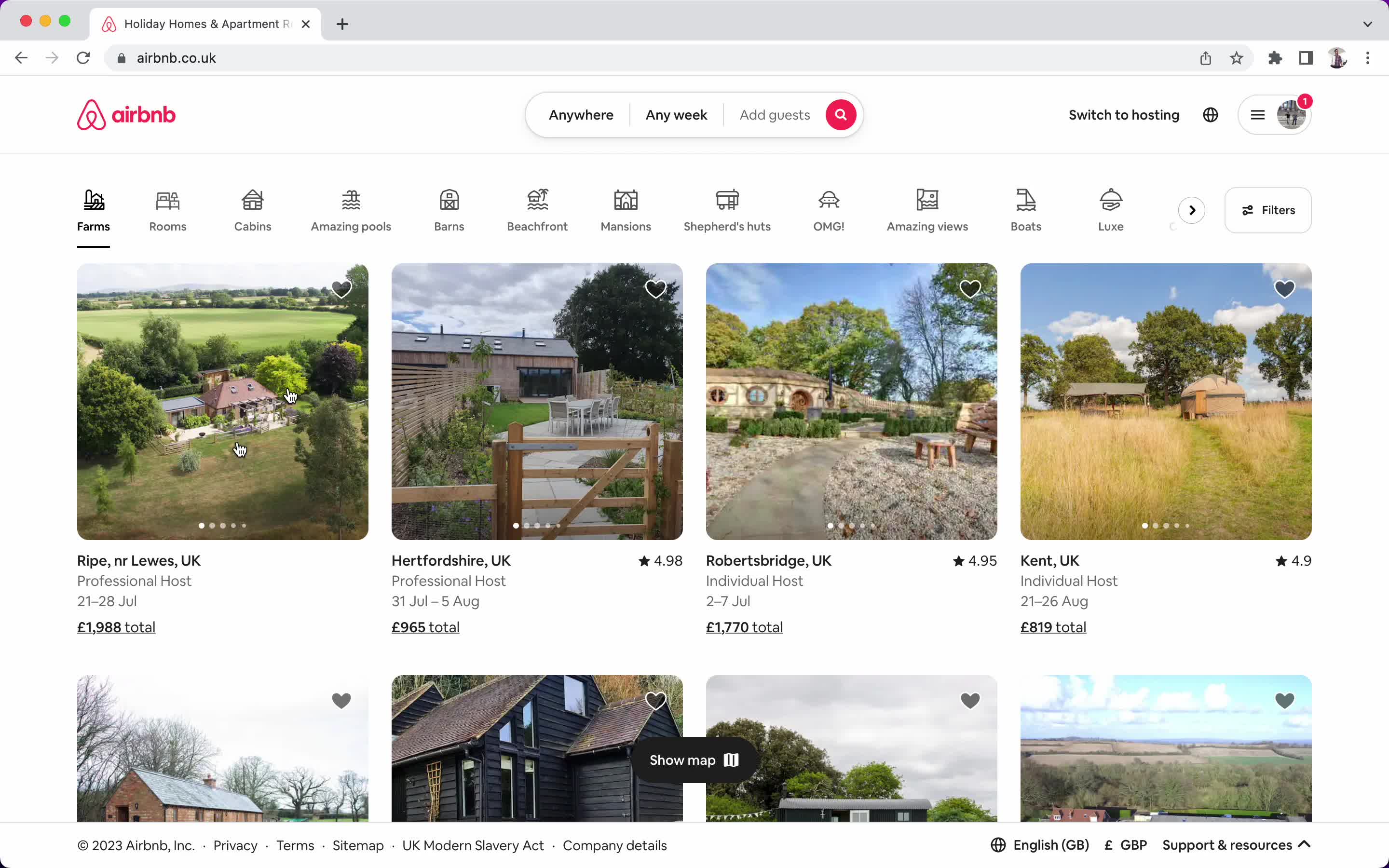 Screenshot of Home on Booking a room on Airbnb user flow