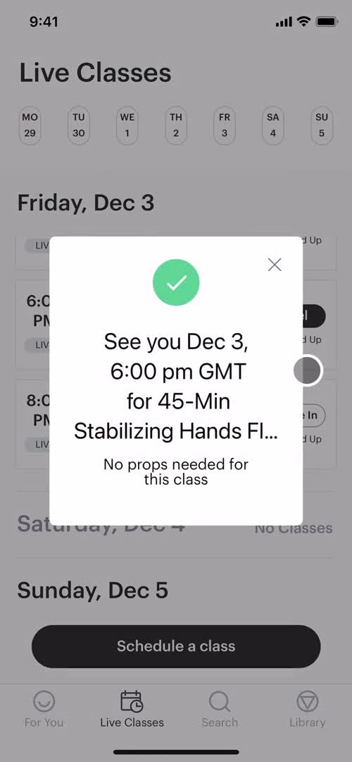 Screenshot of Booked on Booking a class on Glo user flow
