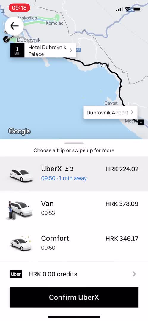 Screenshot of Choose transport type on Booking transport on Uber user flow