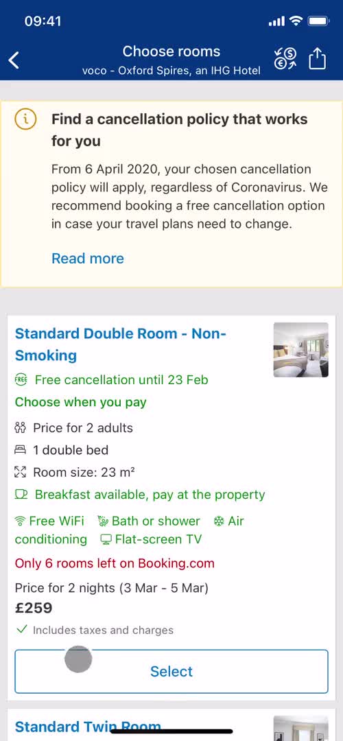 Booking a room screenshot