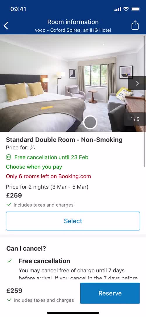 Booking a room screenshot