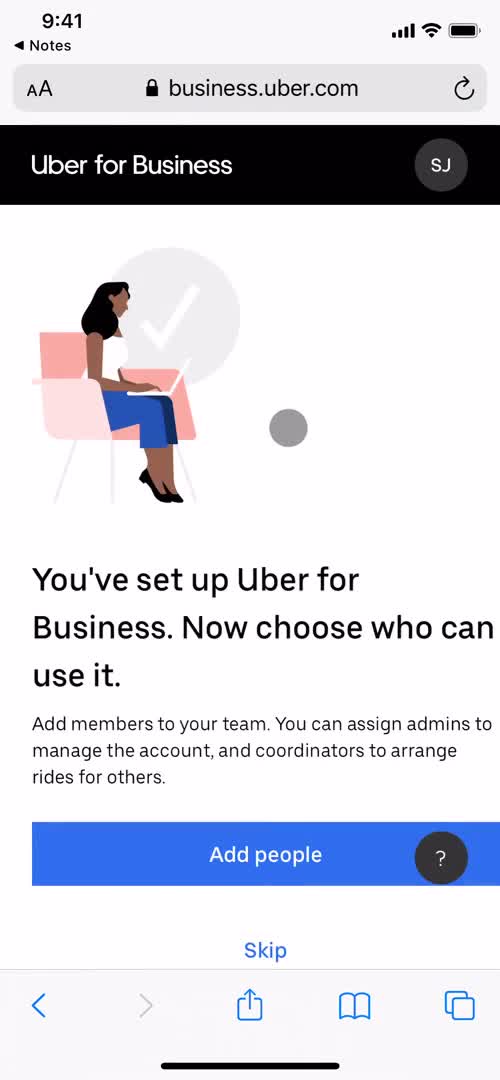 Business sign up screenshot