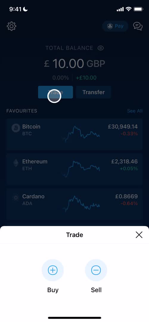 Screenshot of Trade on Buying crypto currency on Crypto.com user flow