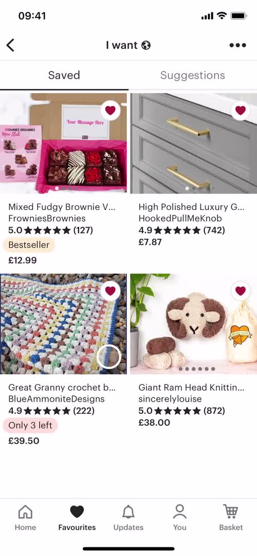 Screenshot of Collection on Buying something on Etsy user flow