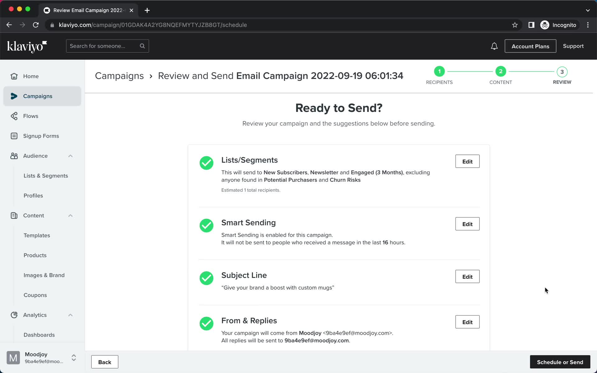 Creating an email campaign screenshot