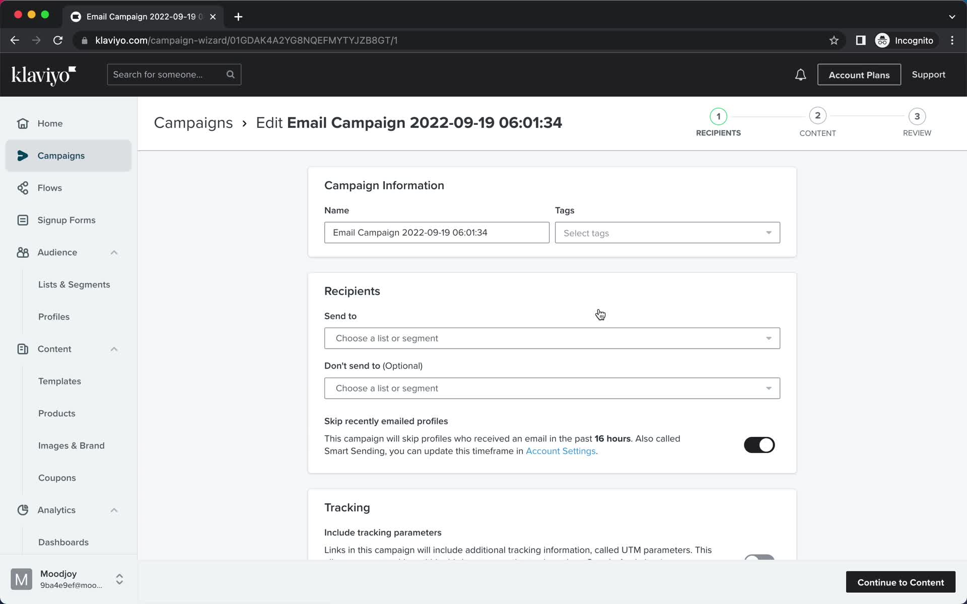 Creating an email campaign screenshot