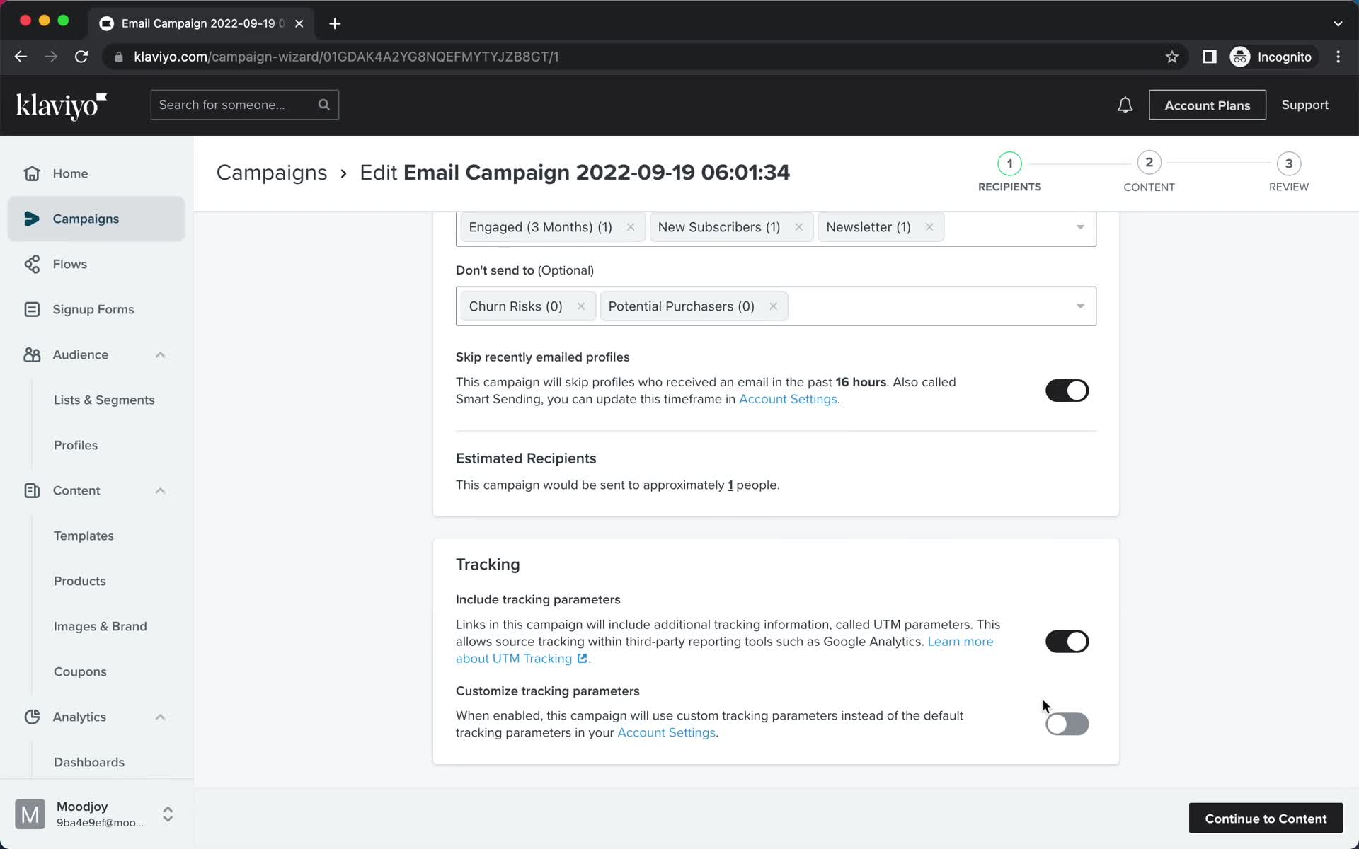 Creating an email campaign screenshot