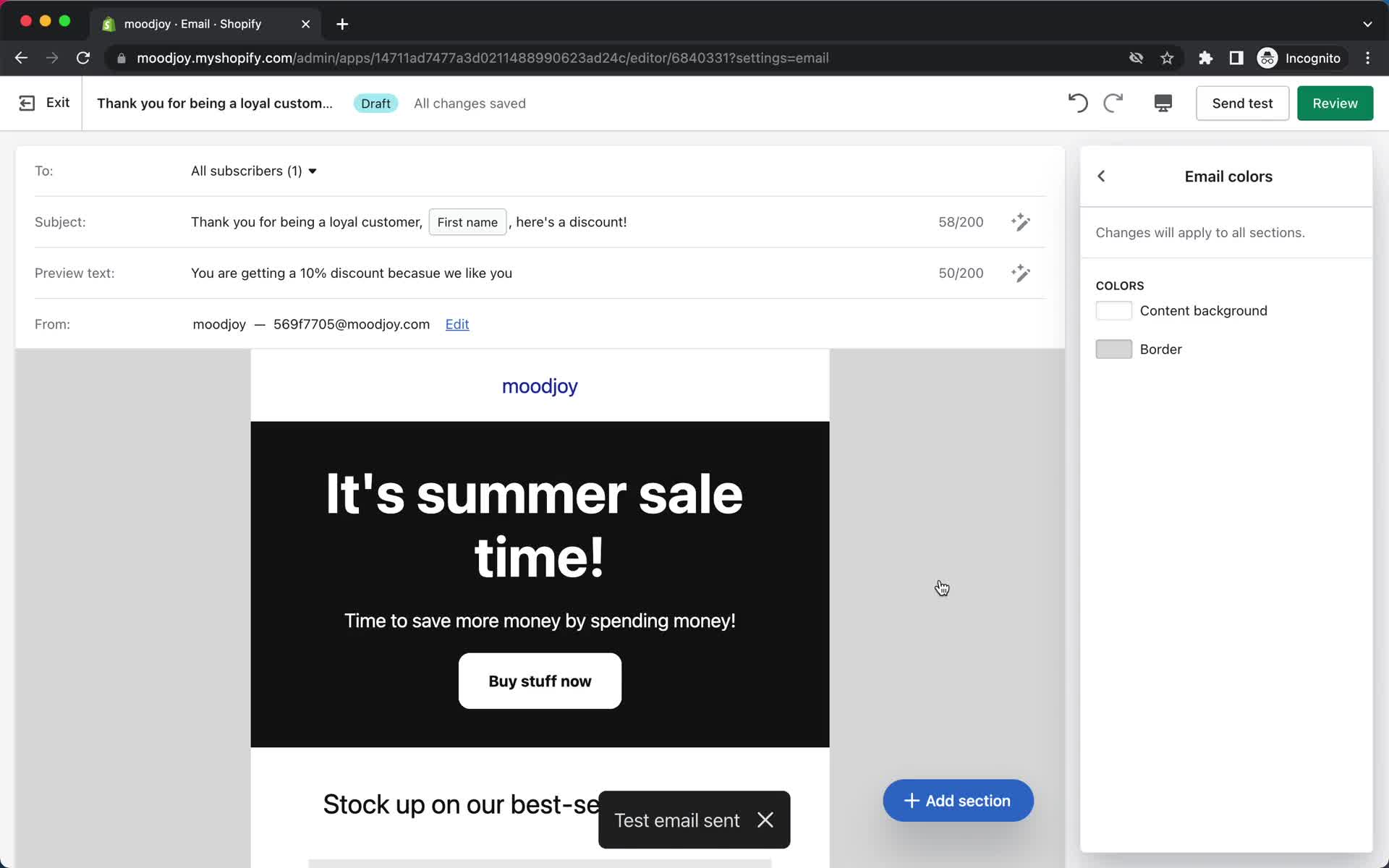 Creating an email campaign screenshot