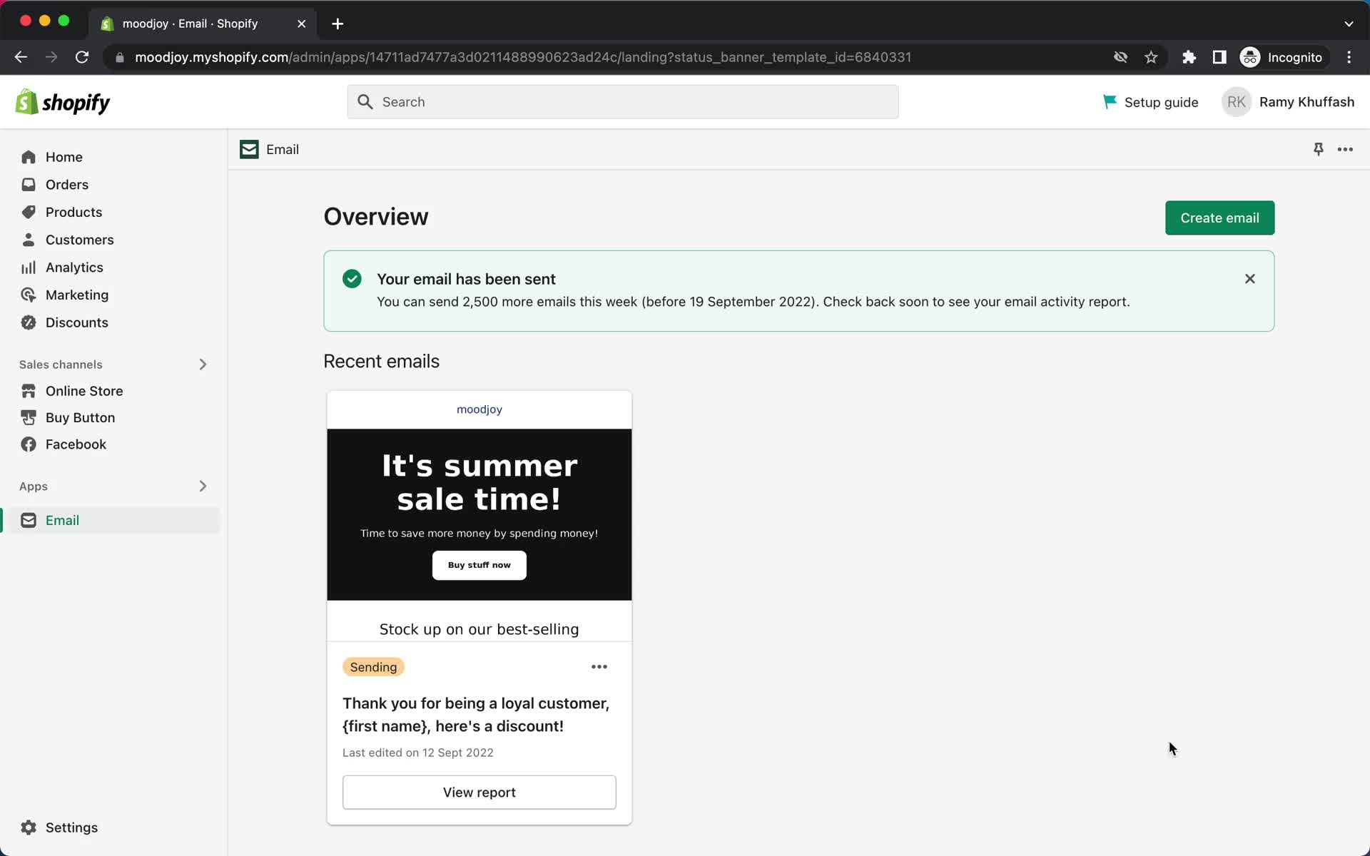 Creating an email campaign screenshot