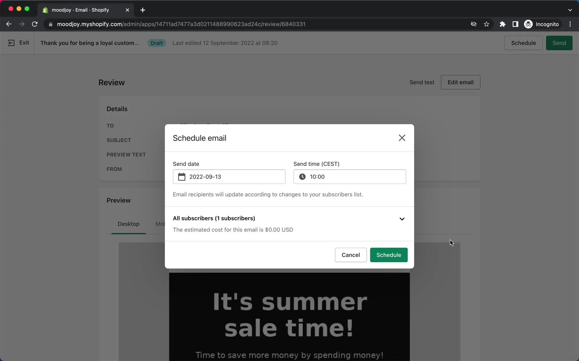 Creating an email campaign screenshot