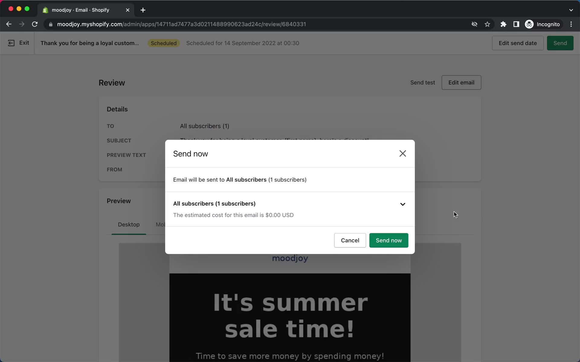 Creating an email campaign screenshot