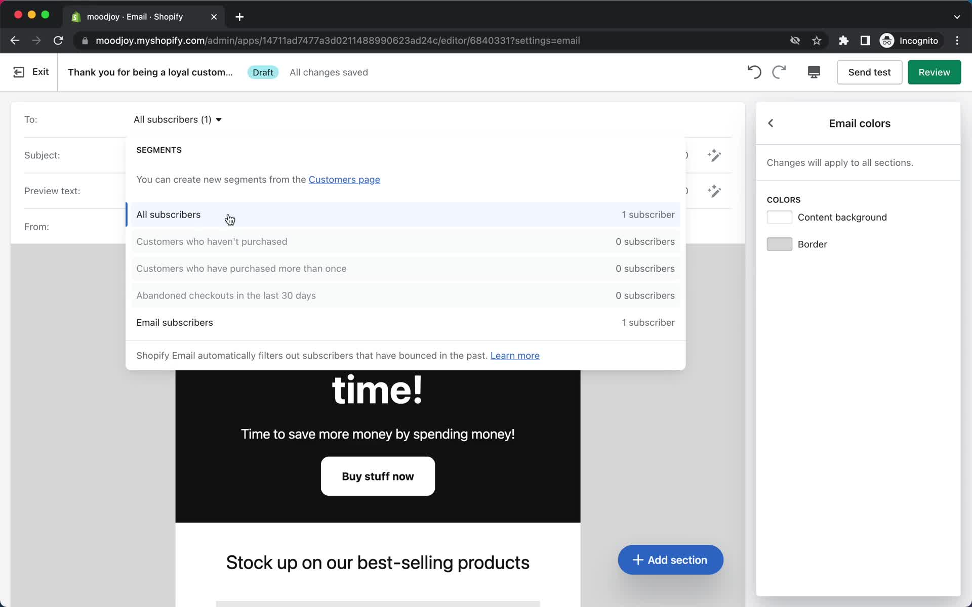 Creating an email campaign screenshot