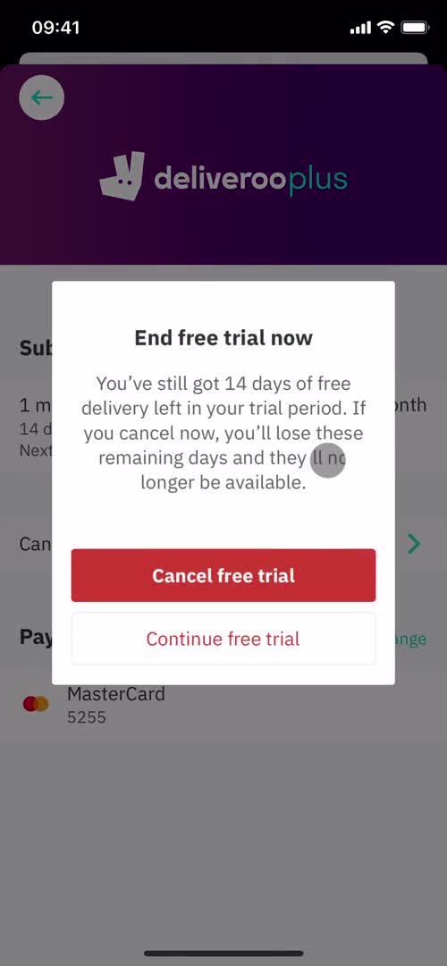 Cancelling your subscription screenshot