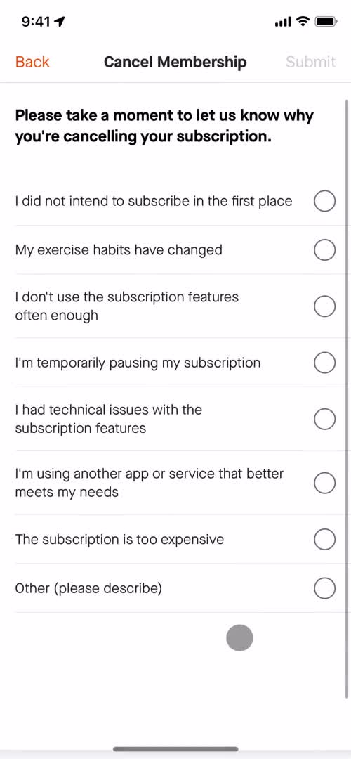 Cancelling your subscription screenshot