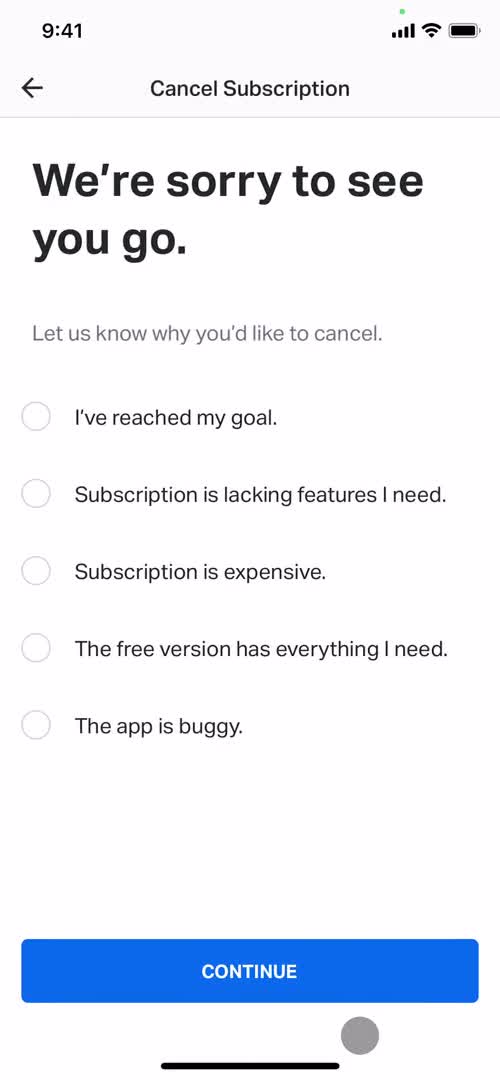 Cancelling your subscription screenshot