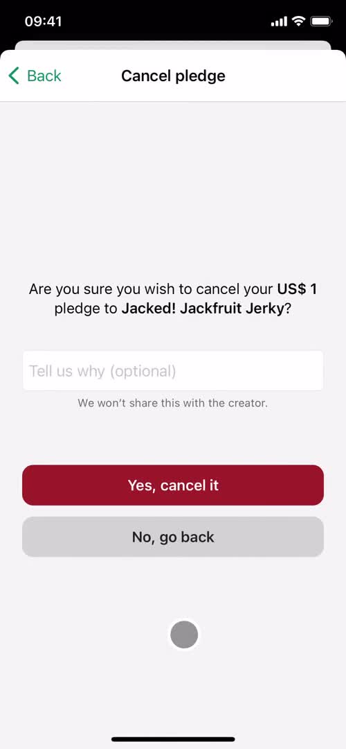 Cancelling an order screenshot