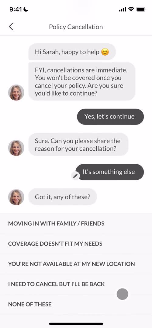 Cancelling your policy screenshot