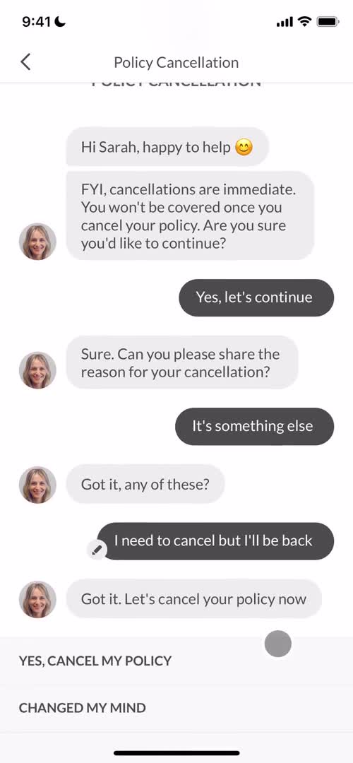 Cancelling your policy screenshot