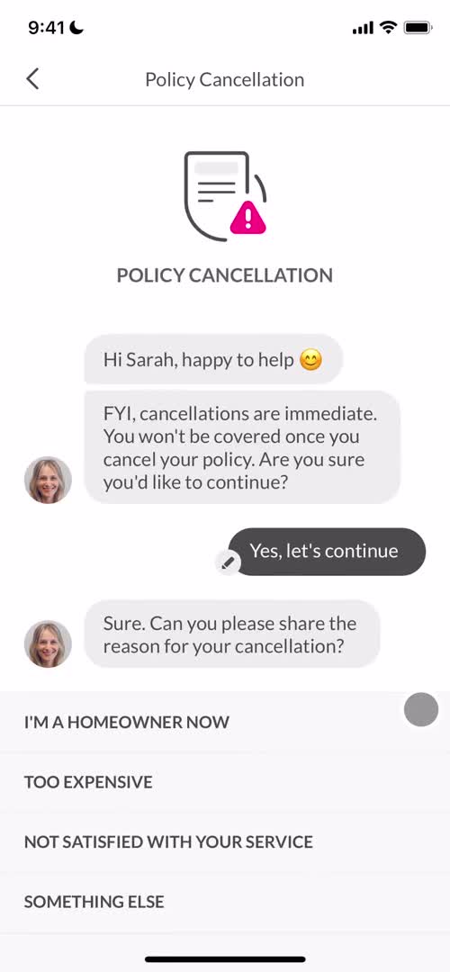 Cancelling your policy screenshot