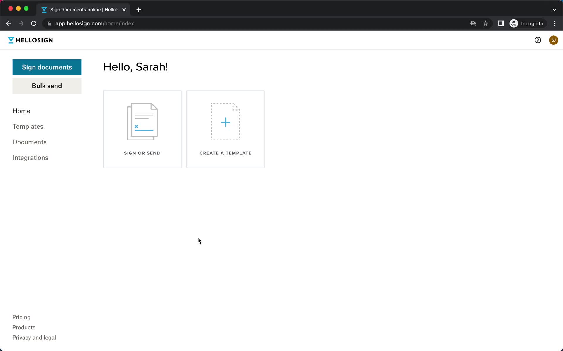 Screenshot of Home on Cancelling your subscription on HelloSign user flow
