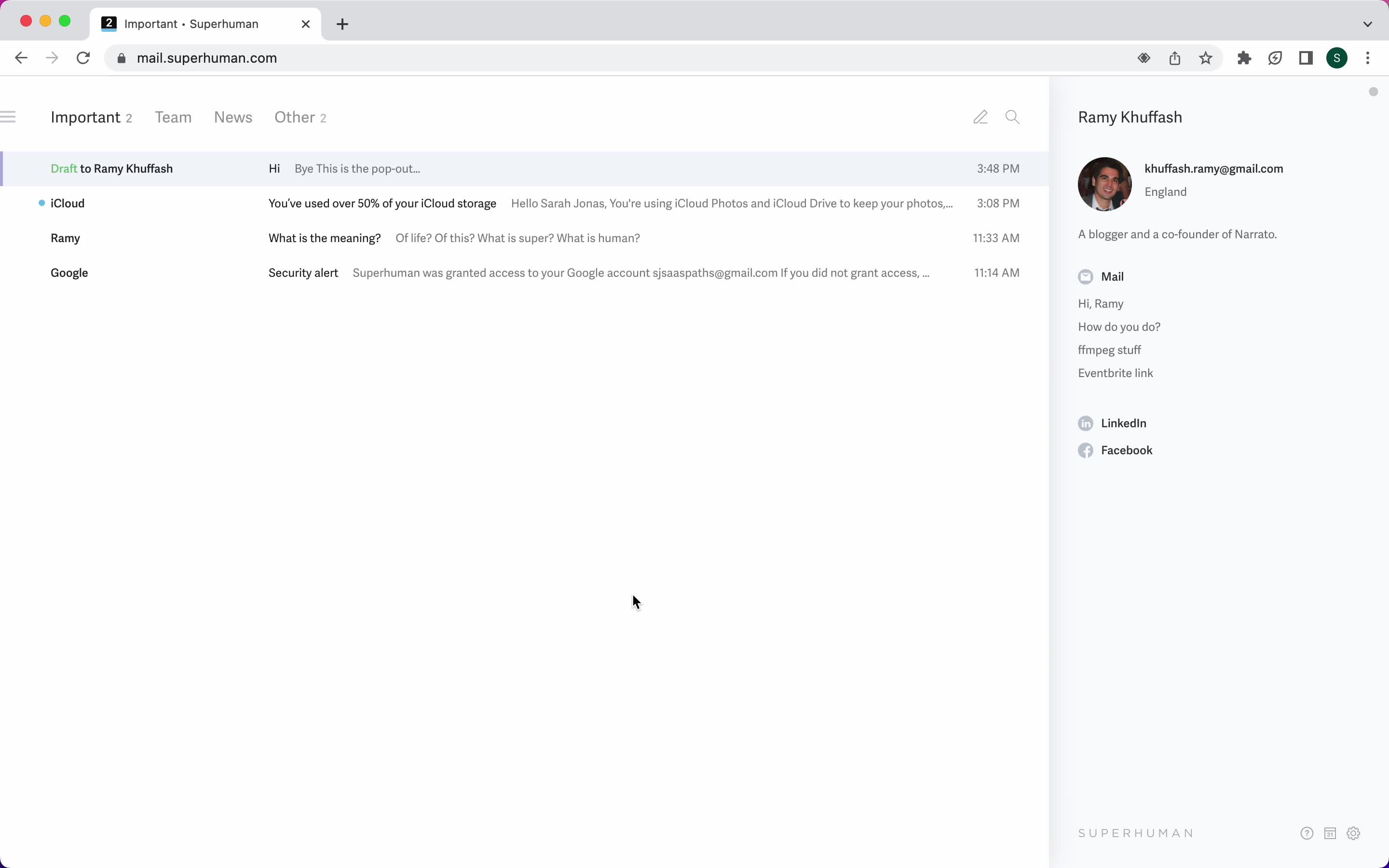 Screenshot of Inbox on Cancelling your subscription on Superhuman user flow
