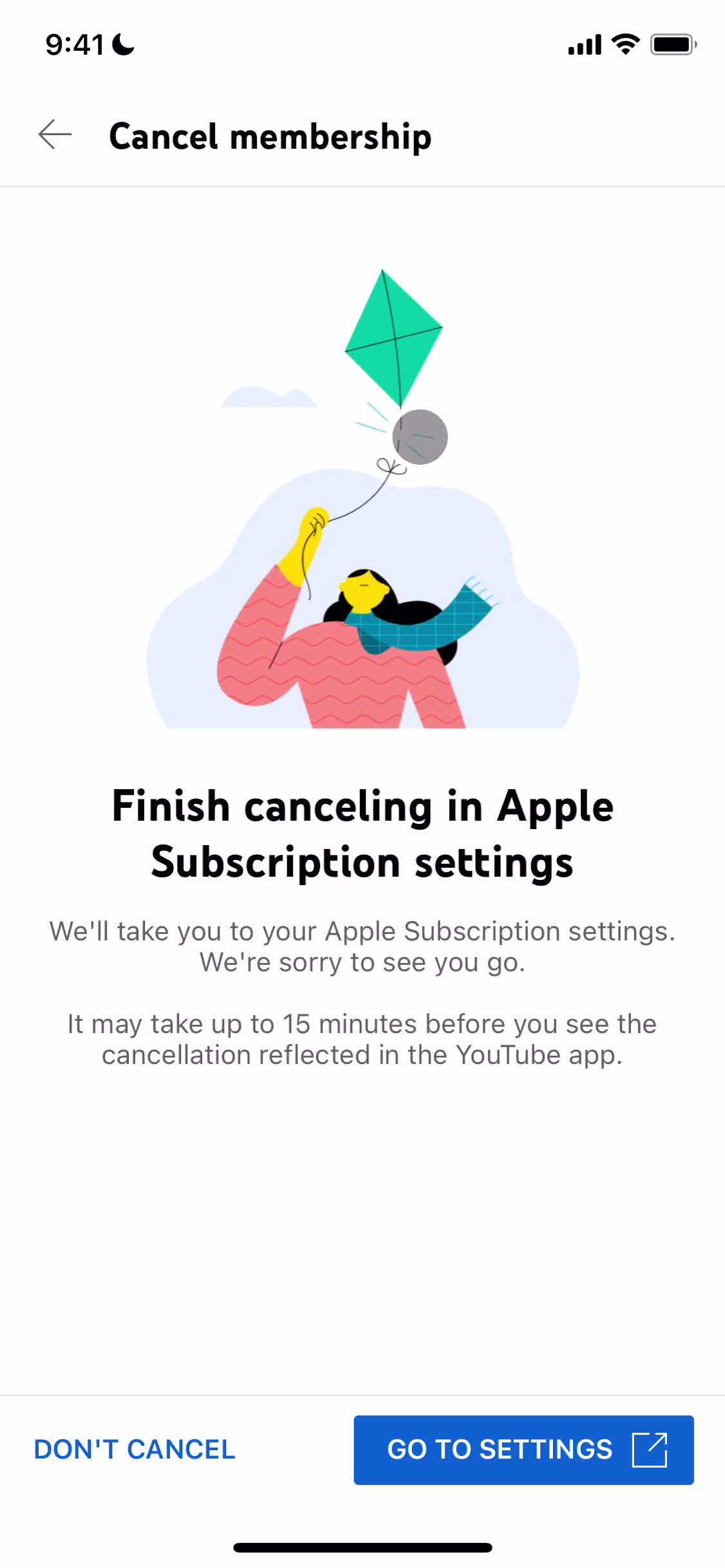 Cancelling your subscription screenshot