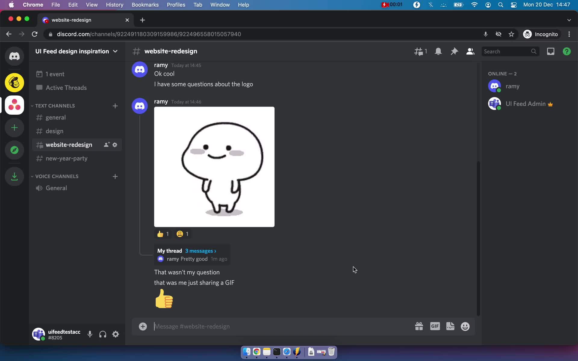 Screenshot of Channel on Chat on Discord user flow