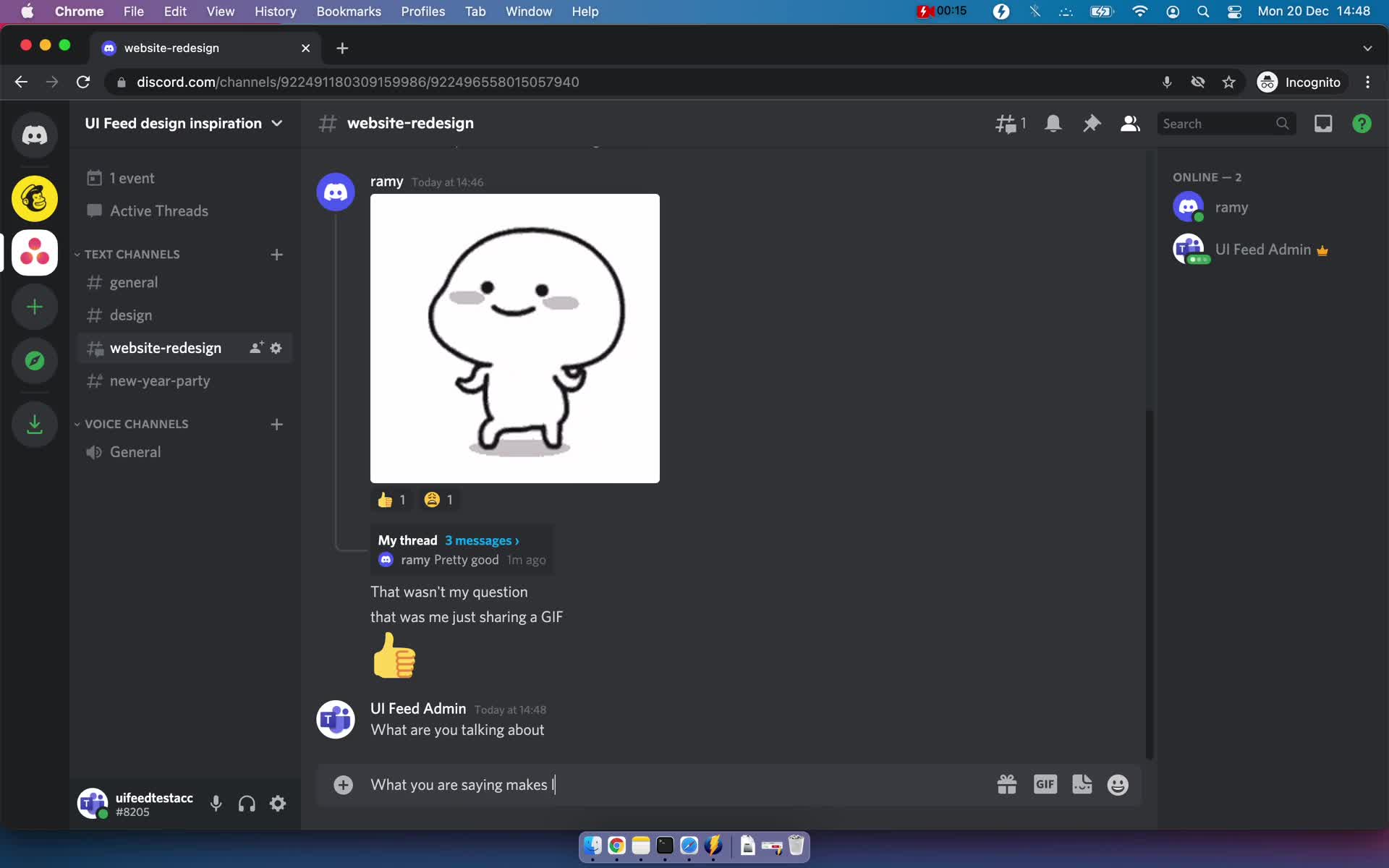 Screenshot of Channel on Chat on Discord user flow