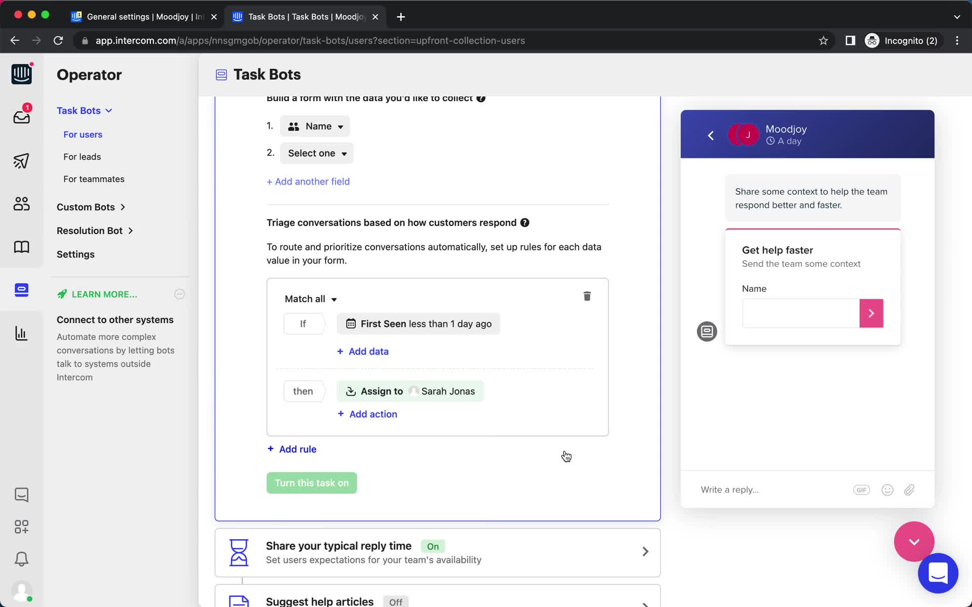 Building a chat bot screenshot