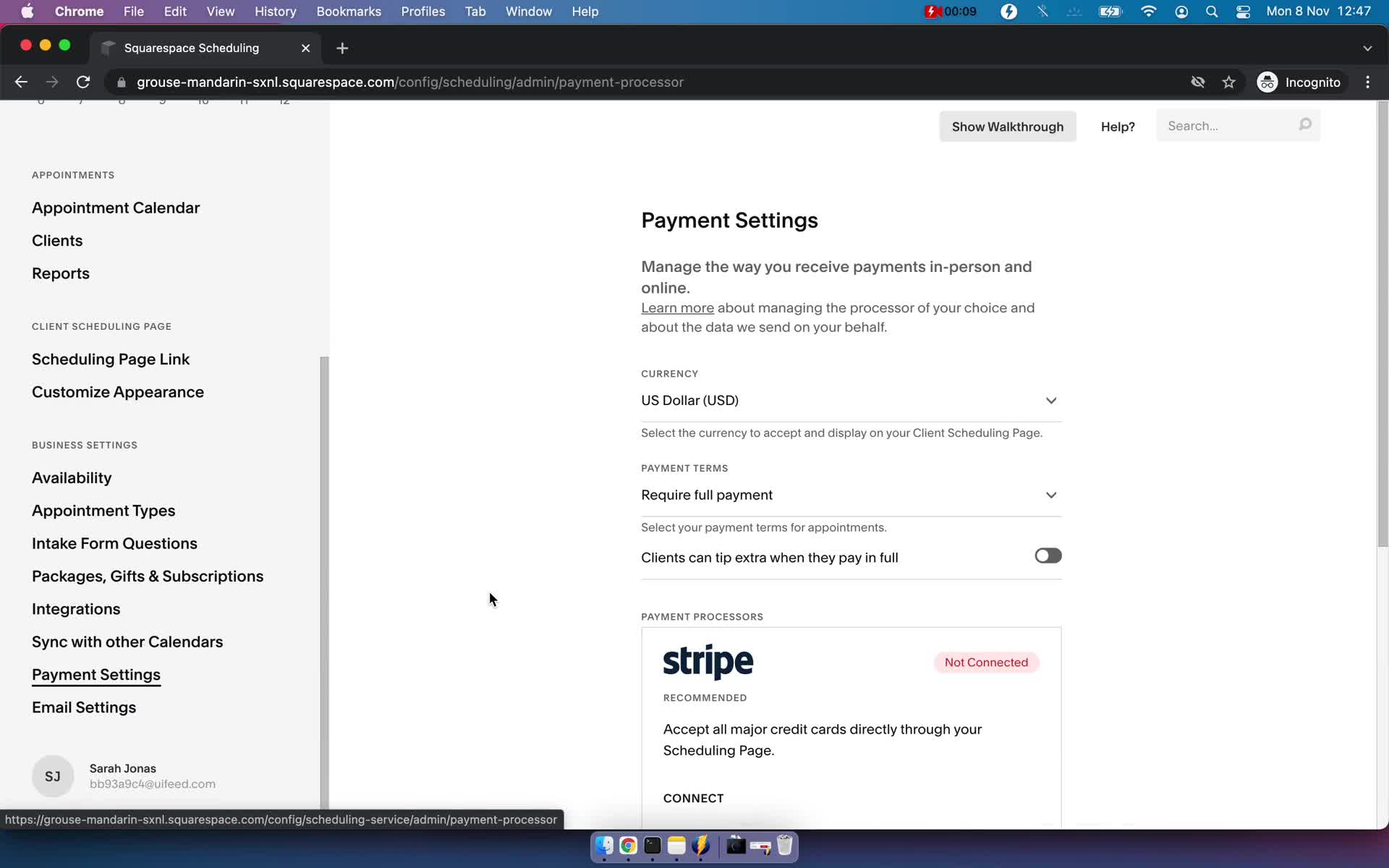 Connecting payment provider screenshot