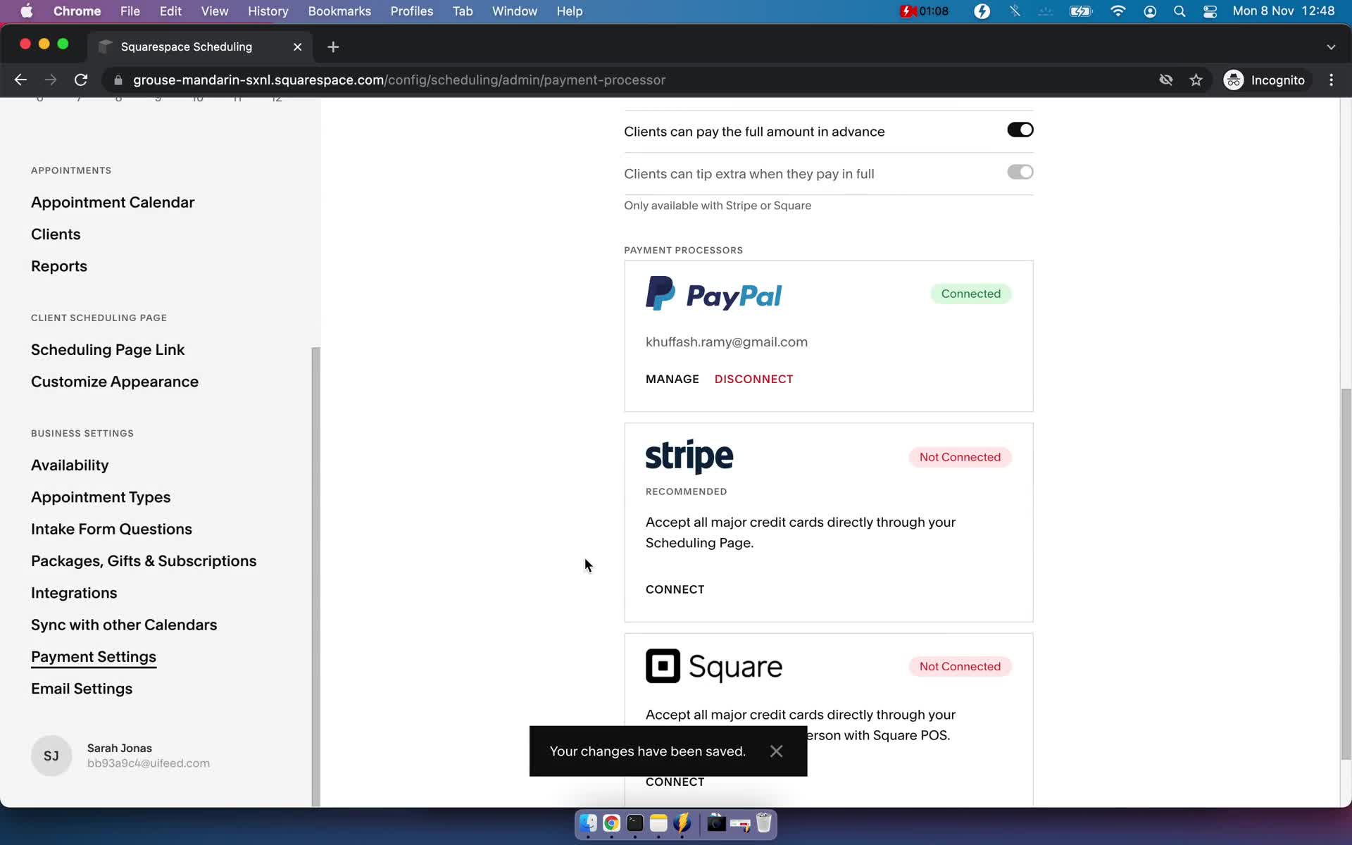 Connecting payment provider on Squarespace Scheduling video thumbnail