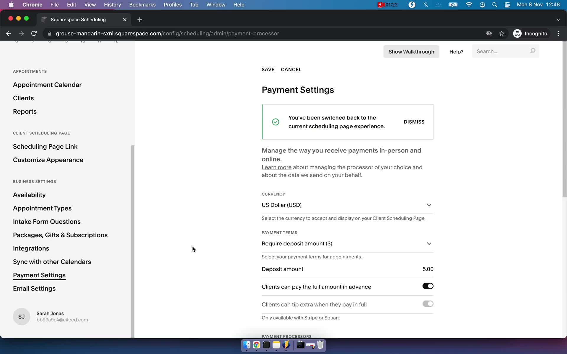 Connecting payment provider screenshot