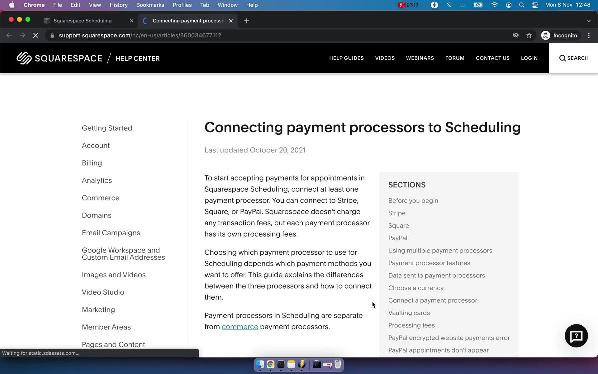 Connecting payment provider screenshot