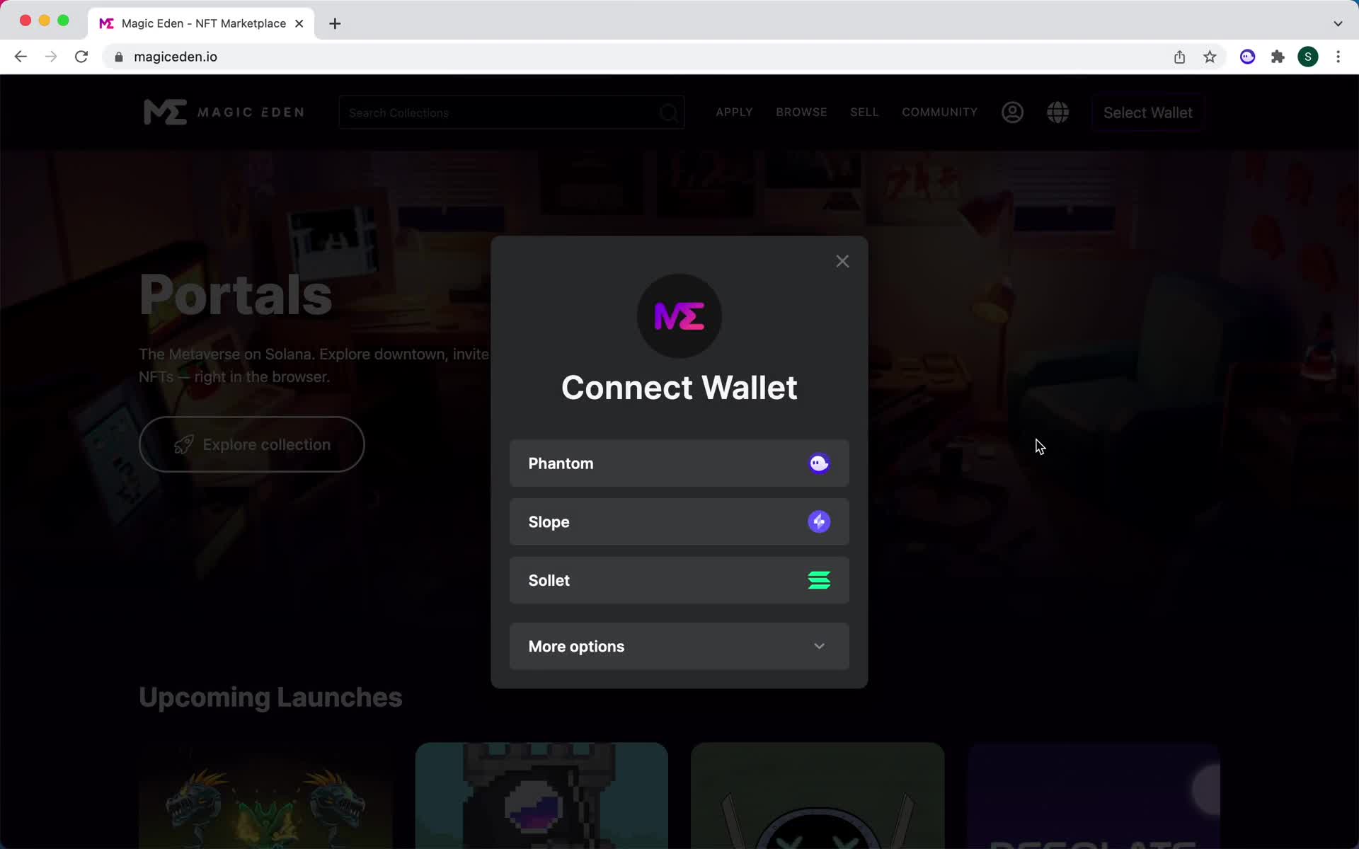 Connecting a wallet screenshot